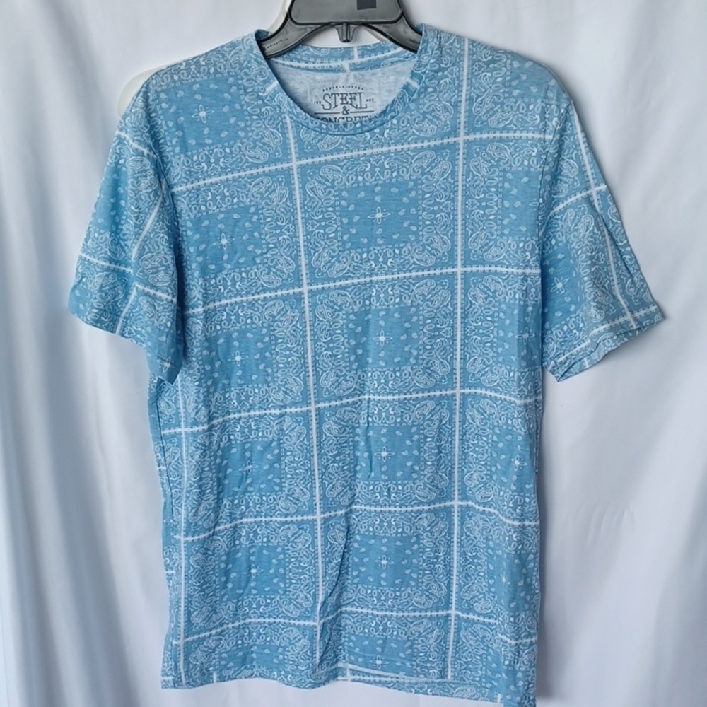 Steele & Concrete Bandana Tee, blue & white